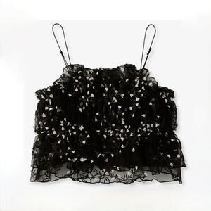 SNIDEL Short Tulle Camisole - Cami - Black with Cream Embroidery - Size XS